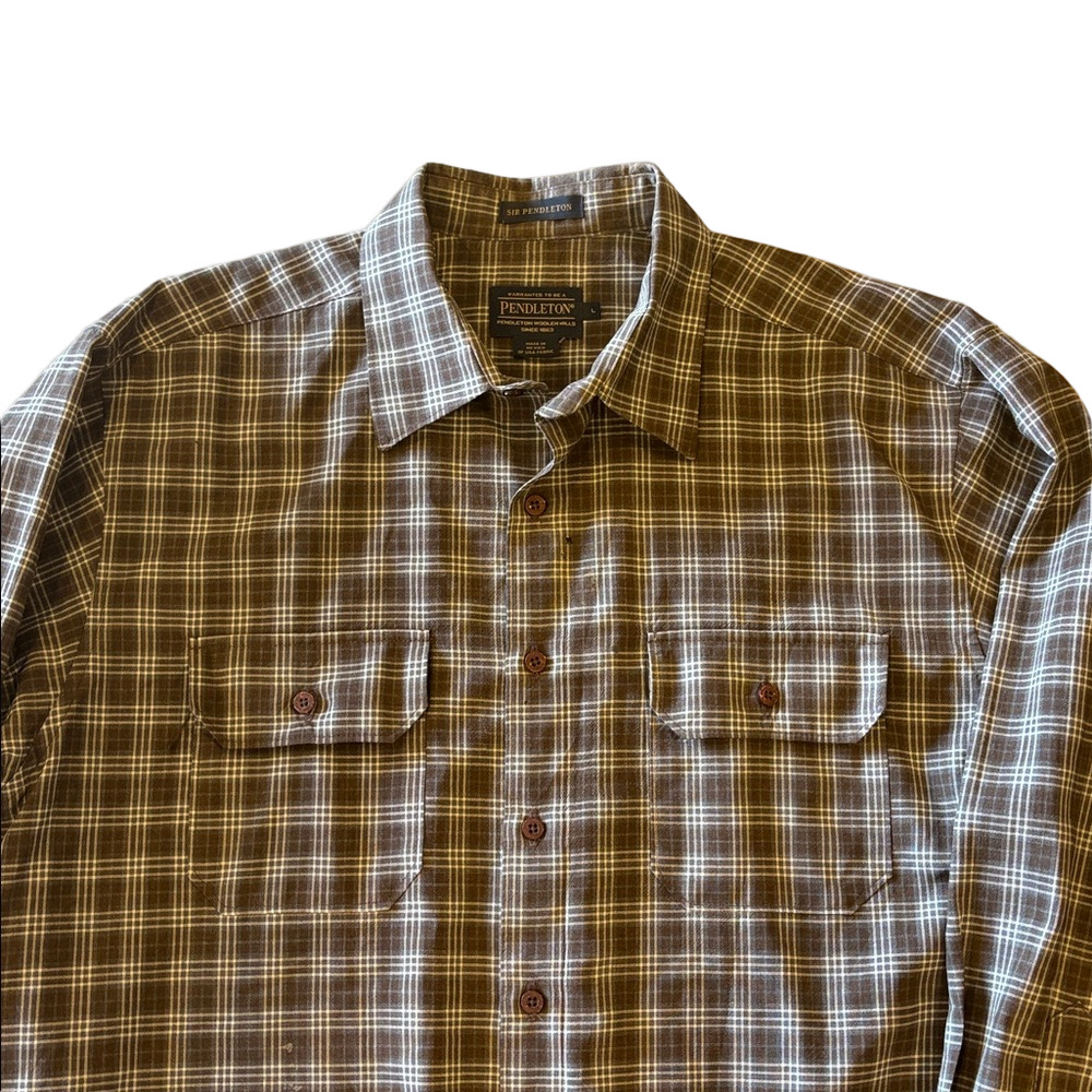 Pendleton Sir Pendleton Wool Brown Plaid Button Down Shirt Mens L
